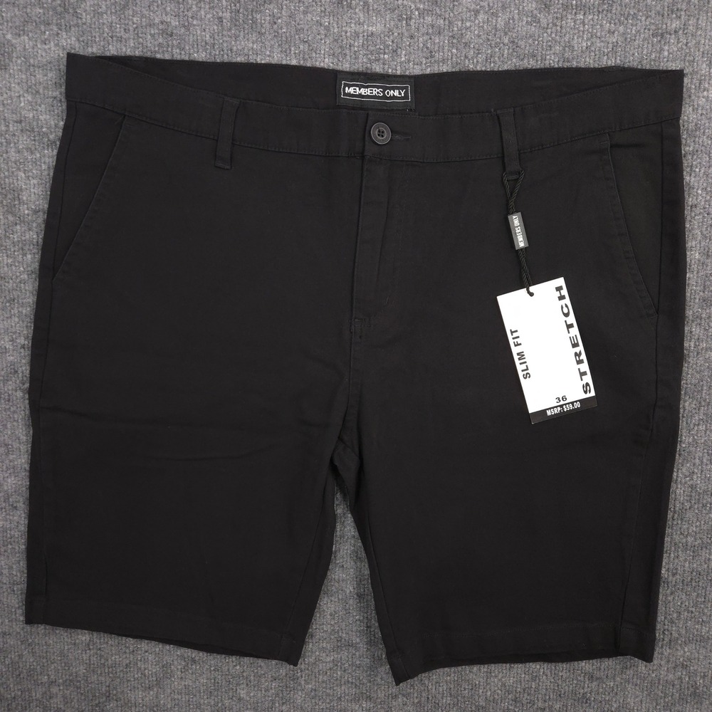 Members Only Shorts Mens *38* Black Chinos Slim Fit Stretch 9" Inseam Casual NEW